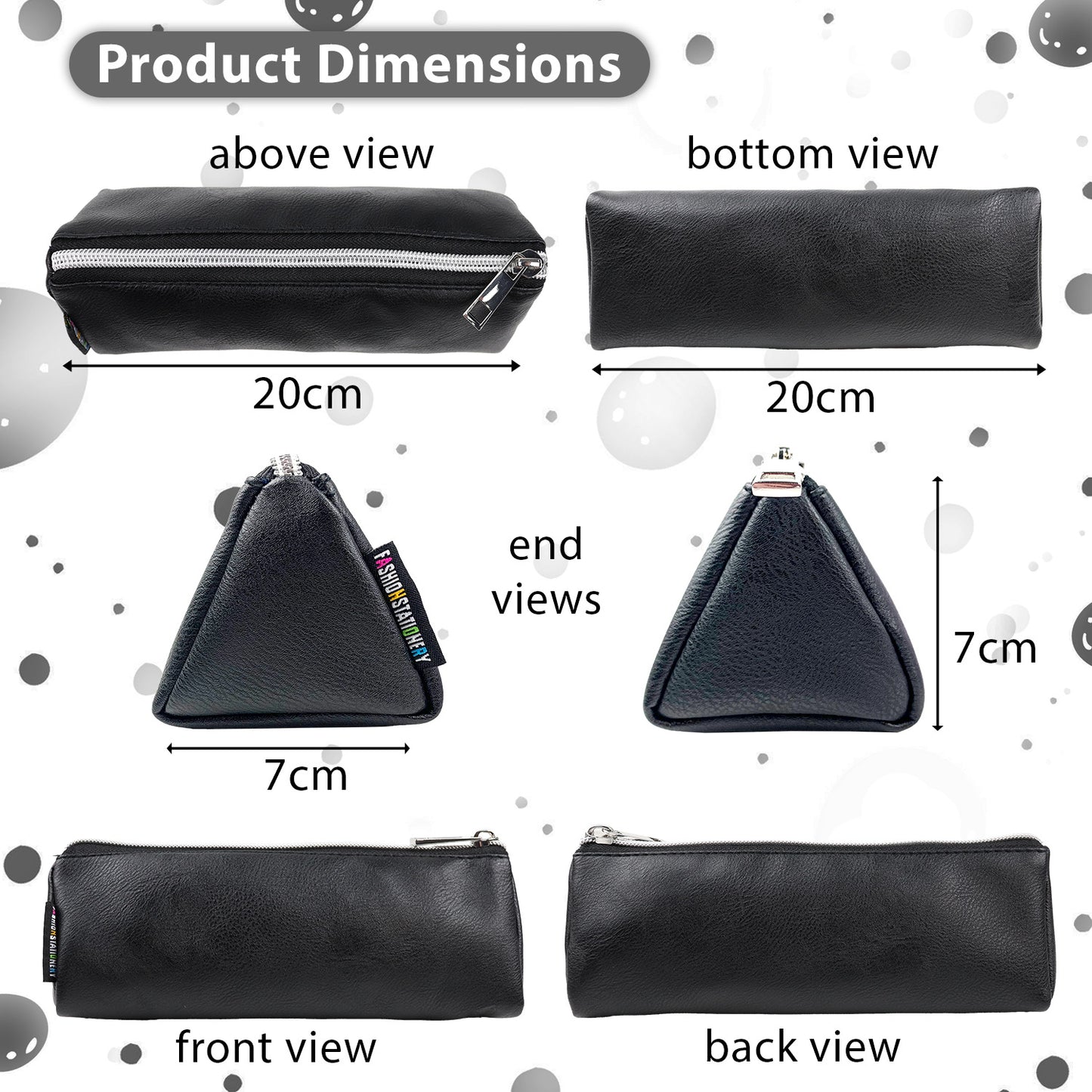 thin triangular black pencil case for school size 20cm x 7cm x 7cm
