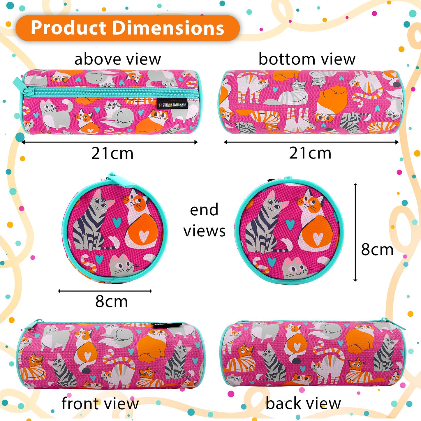cats girls school pencil case in pink size 21cm x 8 cmx 8cm