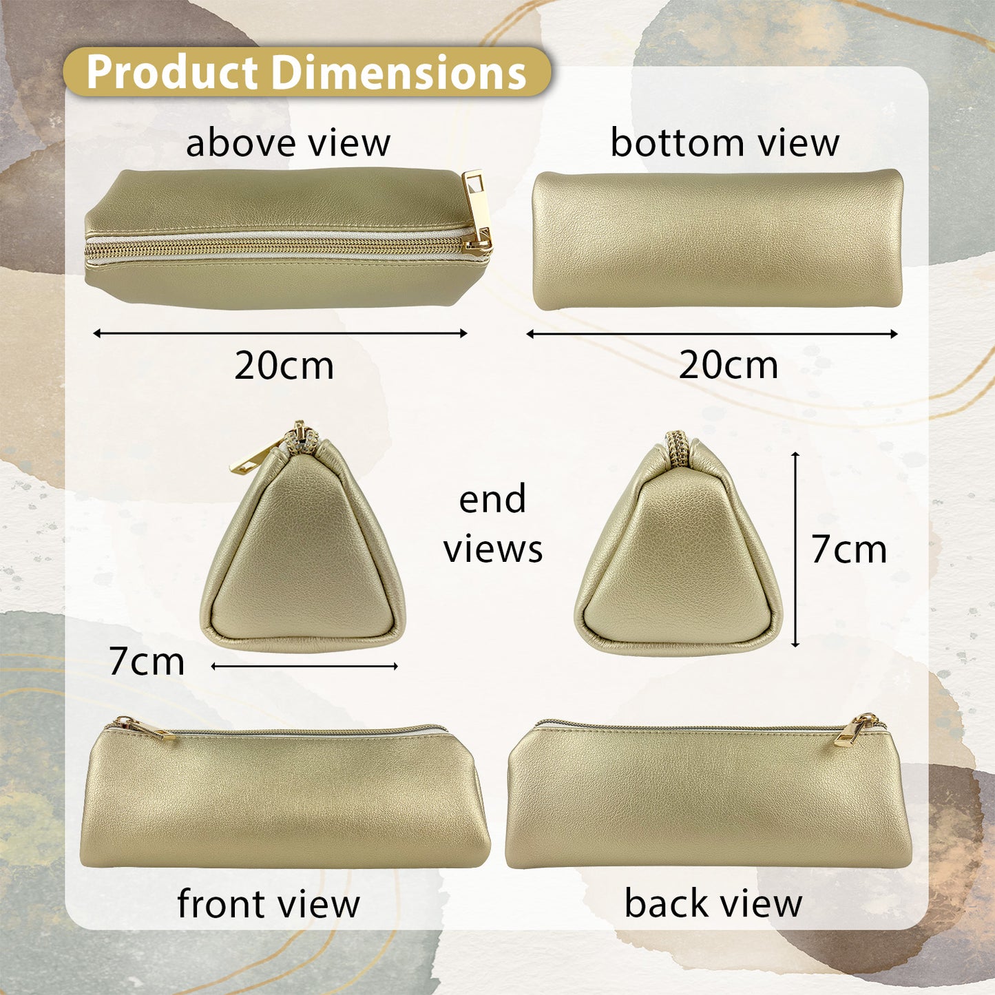 Slim thin pencil case for teenage girls in gold and gold zipper, holds all school supplies - Size 20 x 7 x 7cm