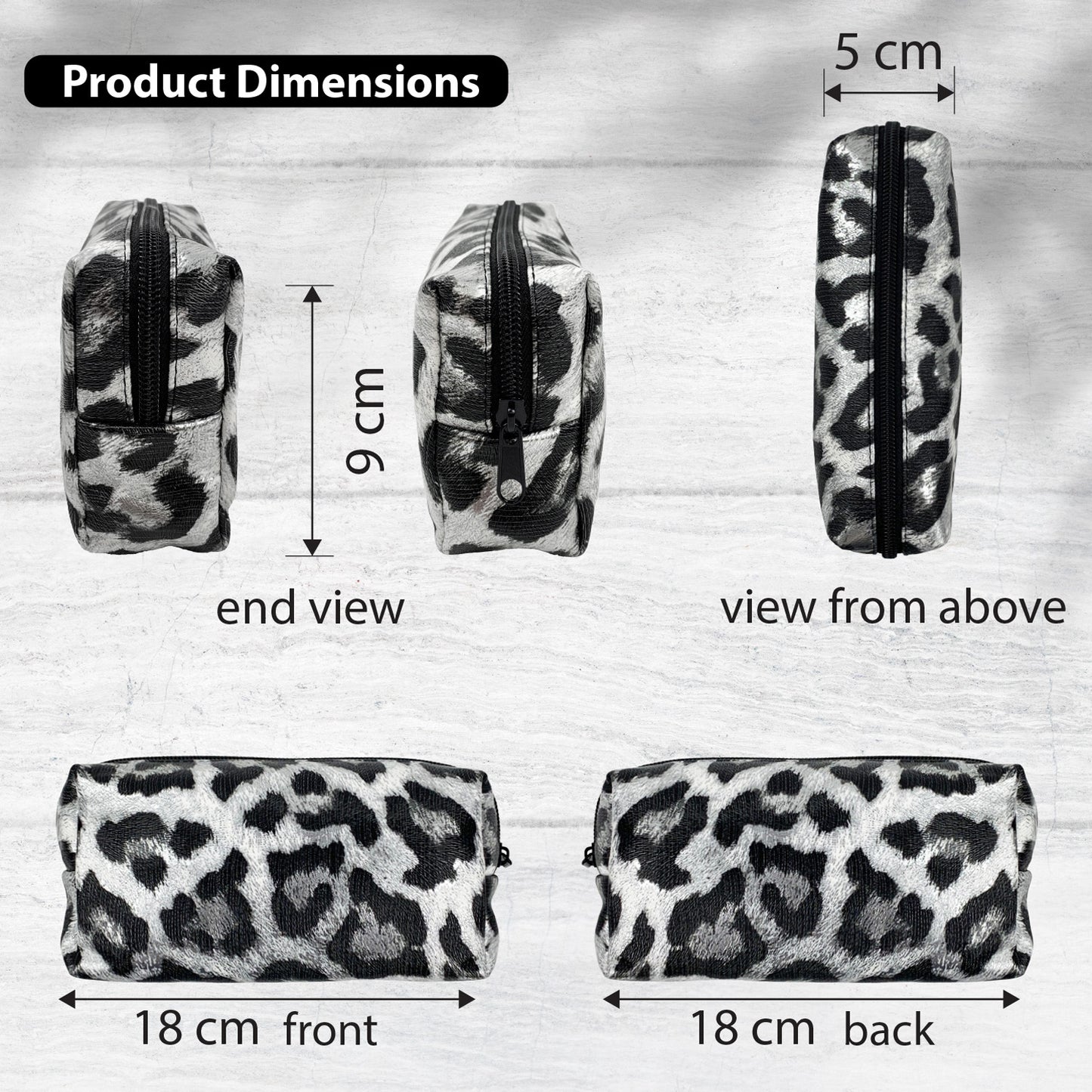 Leopard Pencil Case - Black & Silver