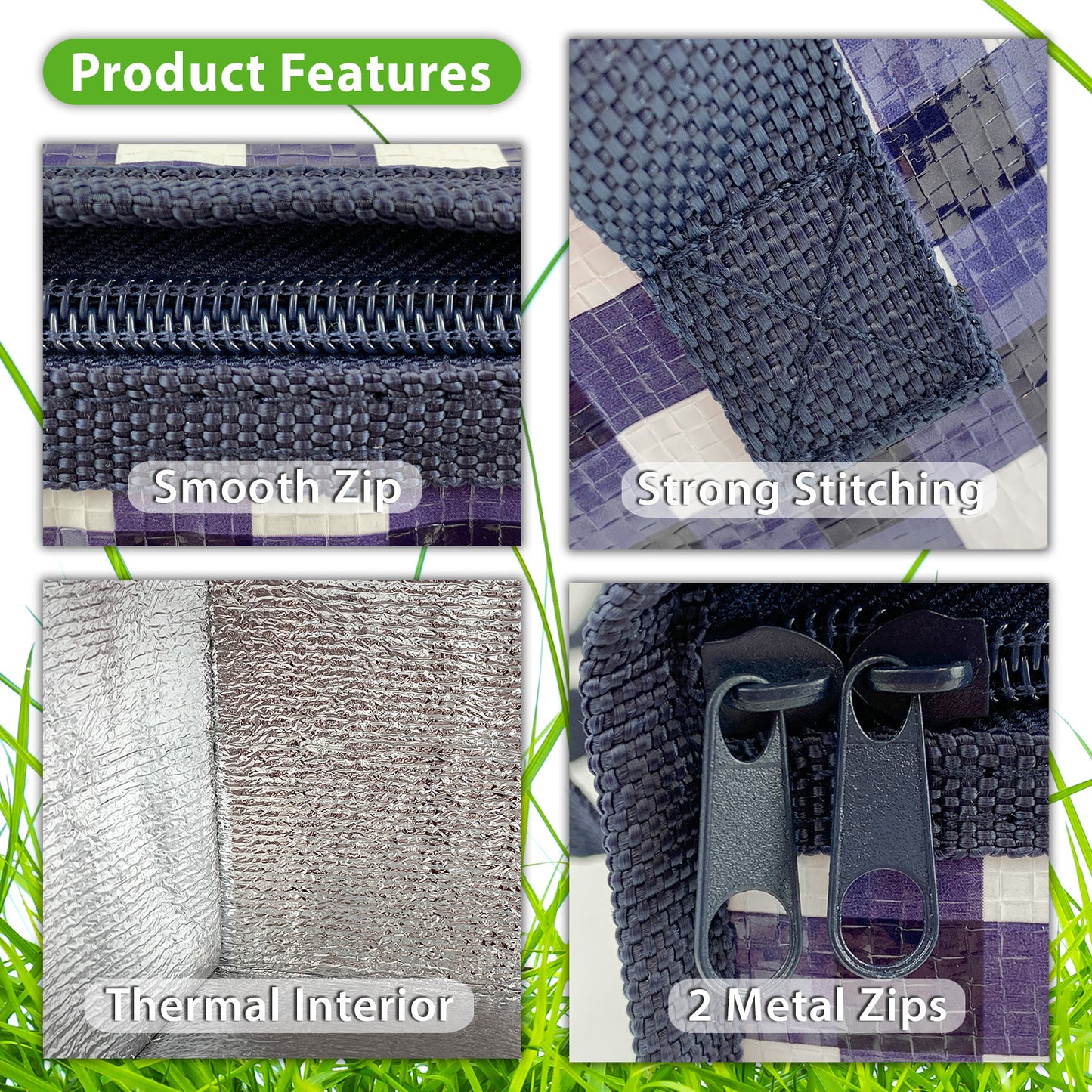 School Lunch Bag for Boys or a Picnic Lunch Box which is Foldable Insulated in a Blue and White Gingham Design