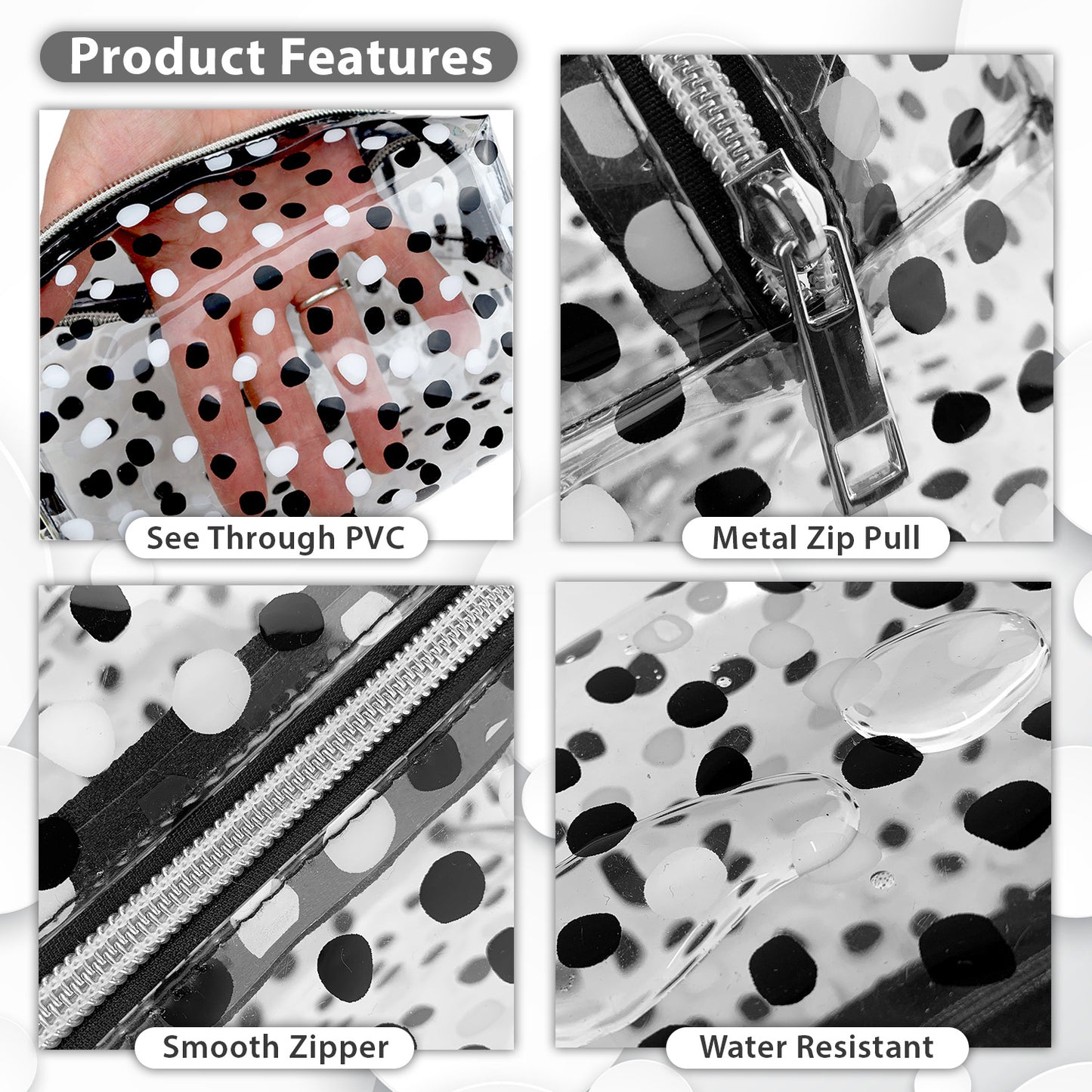 Large Clear Pencil case with black 7 White spots, hold all school supplies for kids or girls