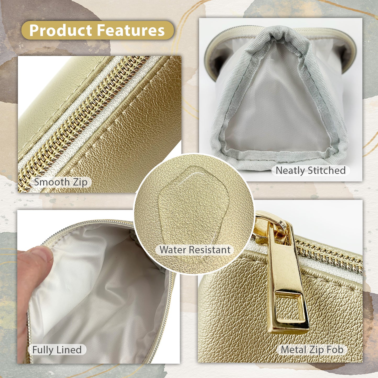 Slim thin pencil case for teenage girls in gold and gold zipper, holds all school supplies