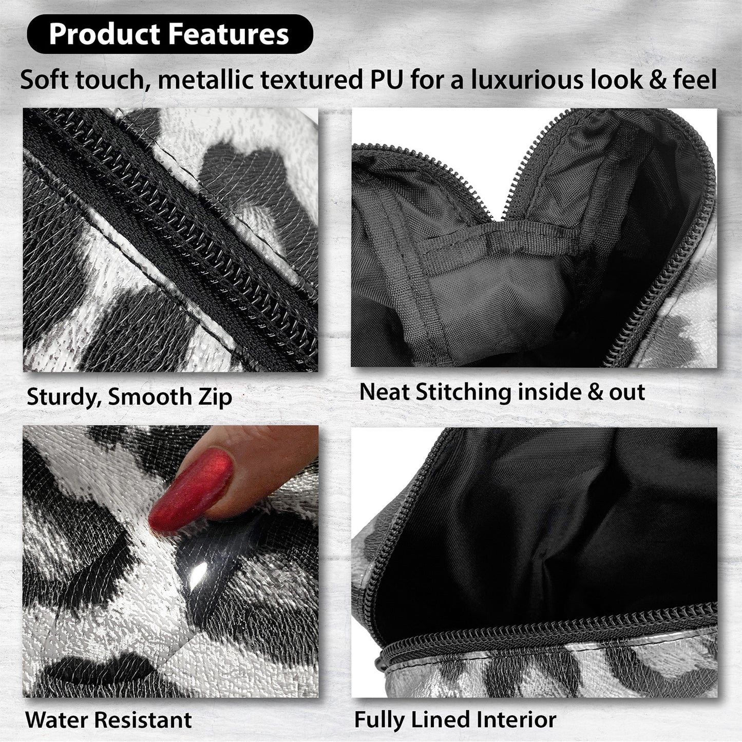 Leopard Pencil Case - Black & Silver