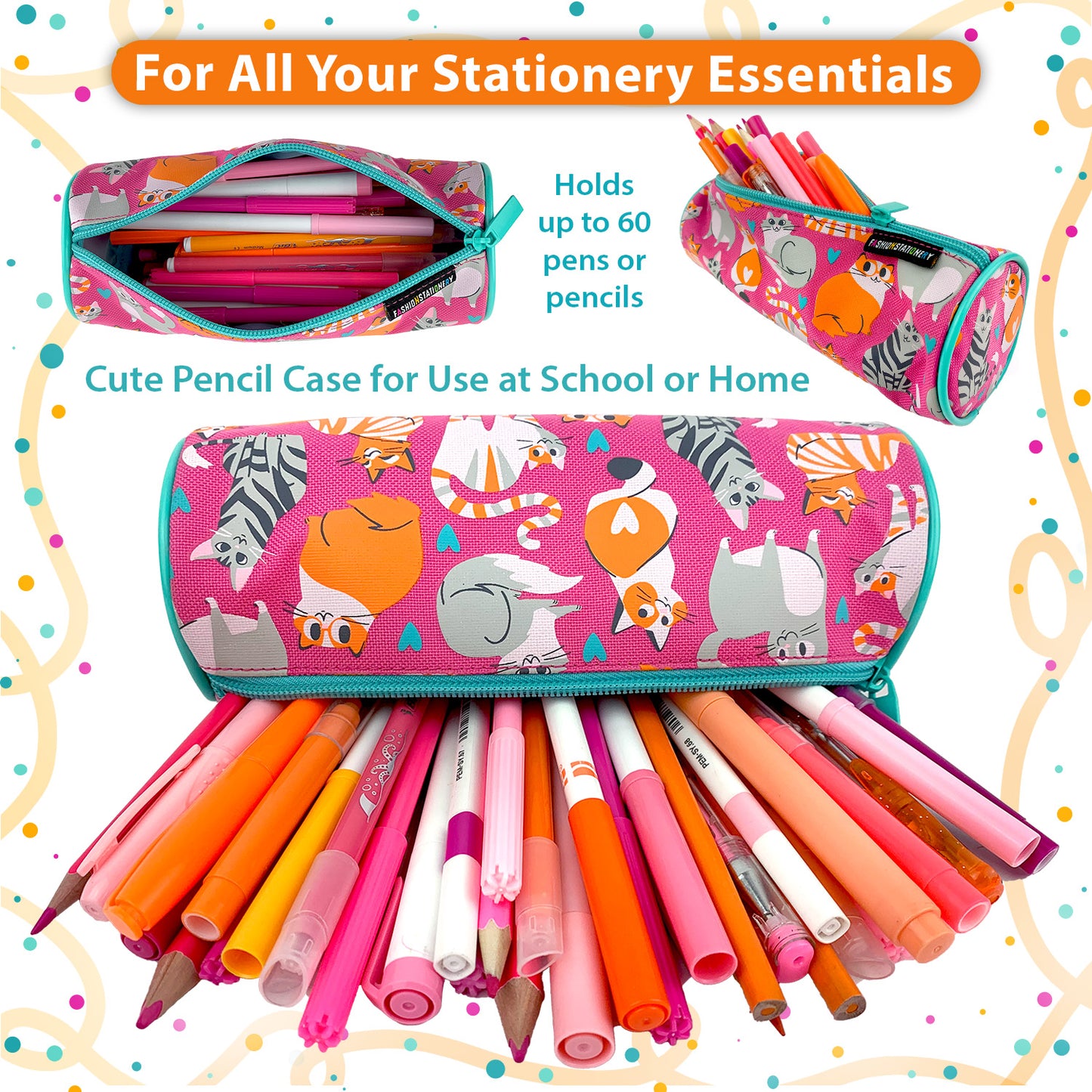cats girls pencil case in pink one compartment stationery case for school