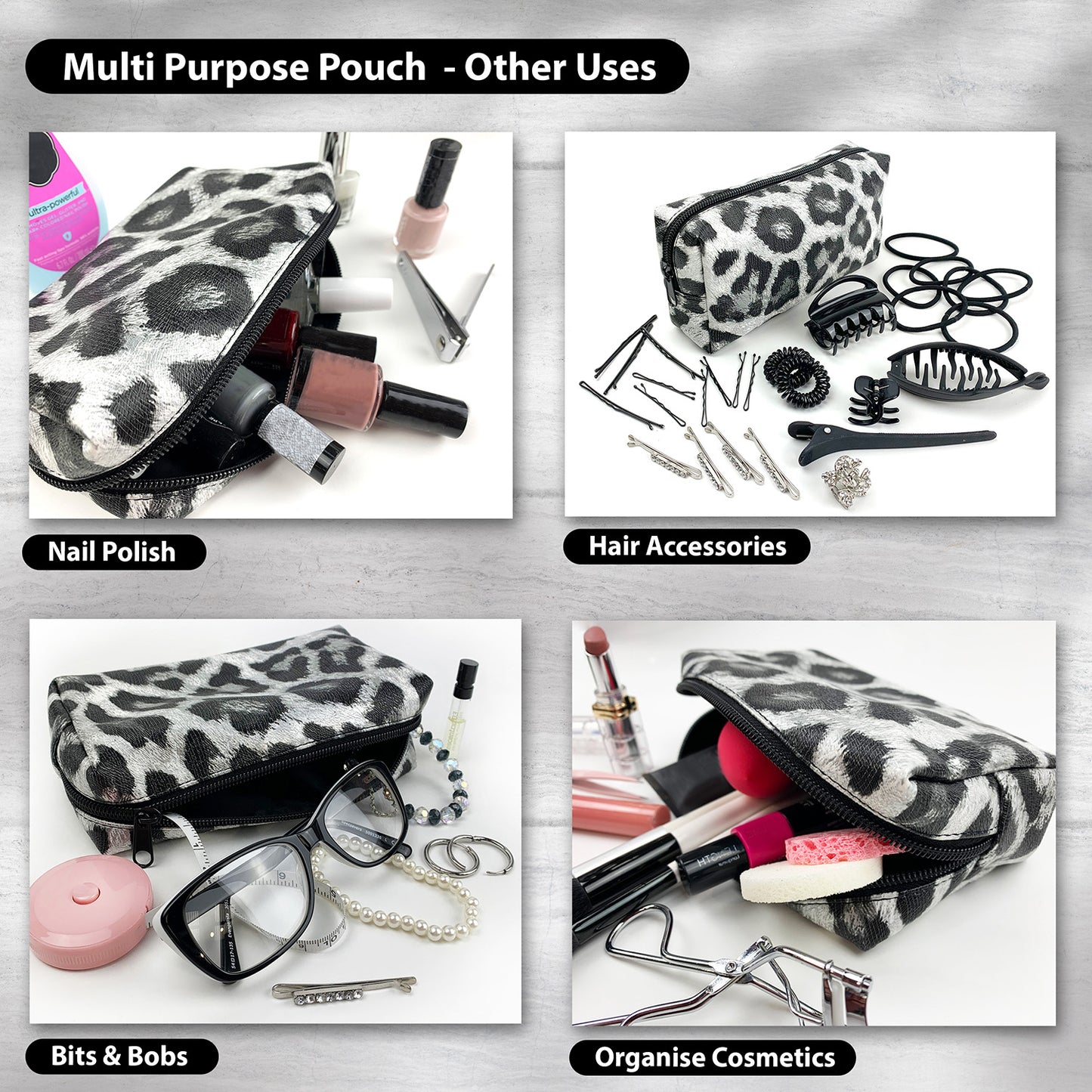 Leopard Pencil Case - Black & Silver