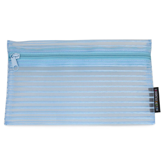 Pale blue flat mesh stripey pencil case 1 zip