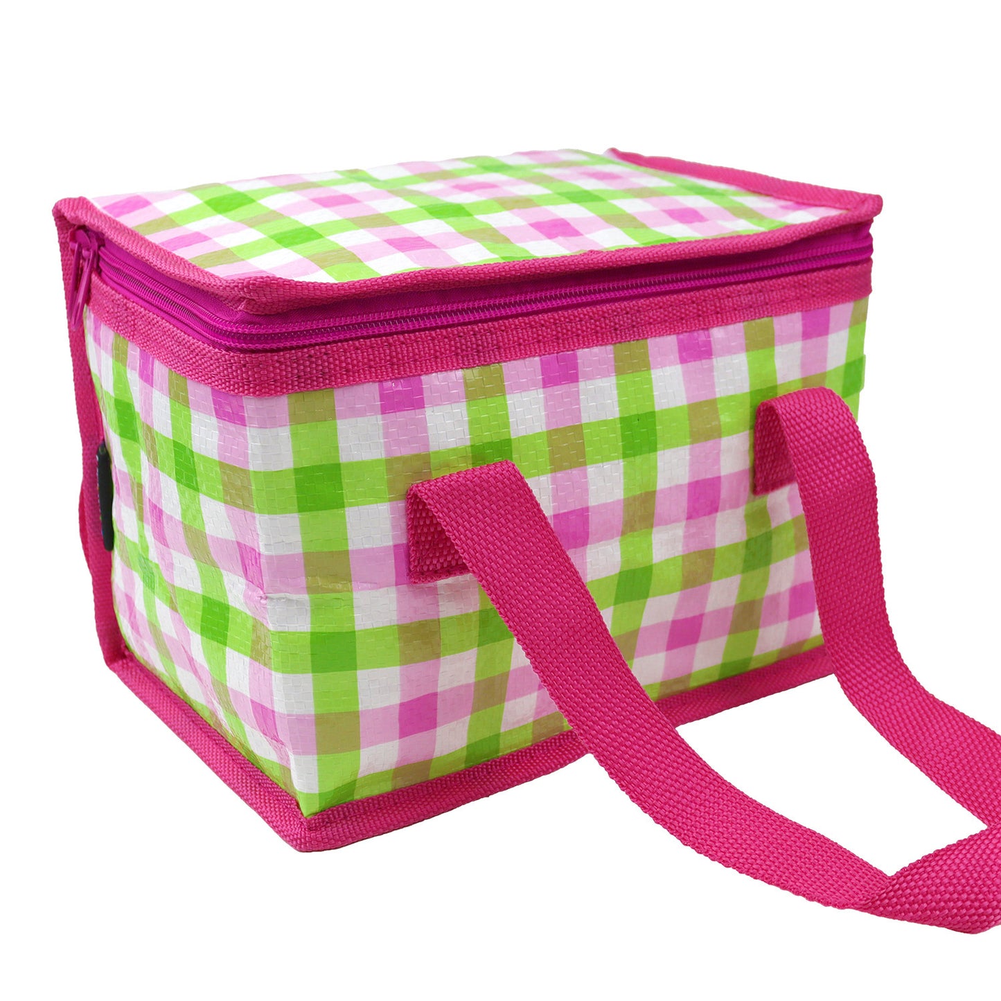 School Lunch Bag for Girls or a Picnic Foldable Pink and Lime Green Gingham Design