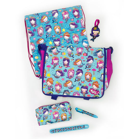 Mermaid Messenger Bag Swim Bag Pencil Case Snap Ruler Pen Luggage Tag Bundle