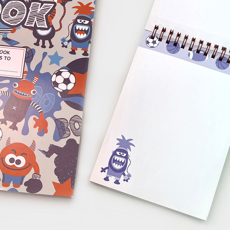 Monster A4 Wiro Sketch Book A5 Wiro Jotter and Hard Shell Pencil Case Bundle