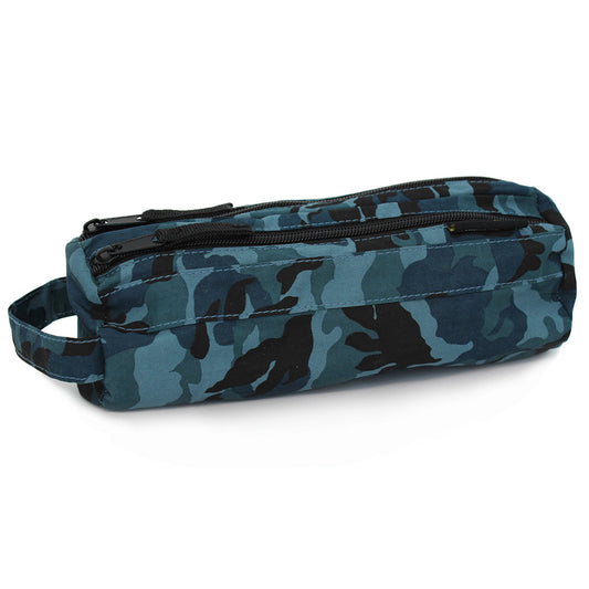 Blue camouflage pencil case with carry handle