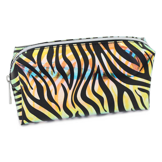 Iridescent black gold zebra pencil case make up bag girls women