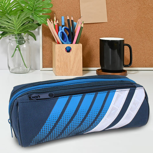 Sporty blue pencil case reflective white stripes boys girls