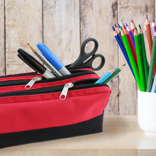 red black 3 zips large capacity pencil case boys girls