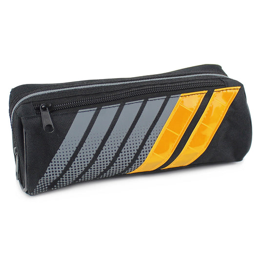 Sporty black pencil case with reflective yellow stripes