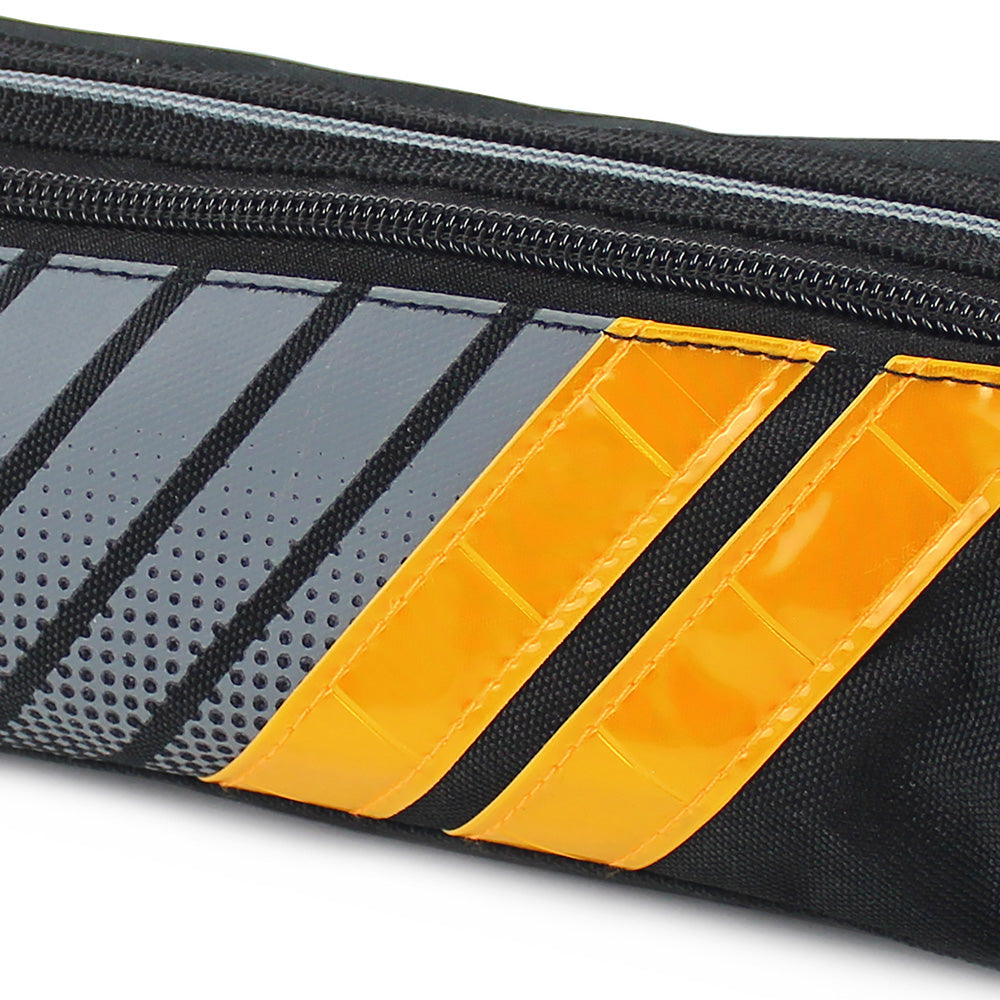 Sporty black pencil case reflective yellow stripes boys girls