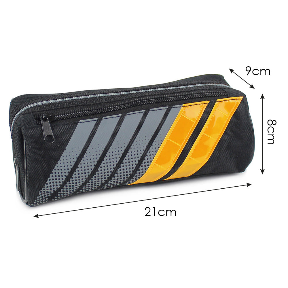 Sporty black pencil case reflective yellow stripes boys girls