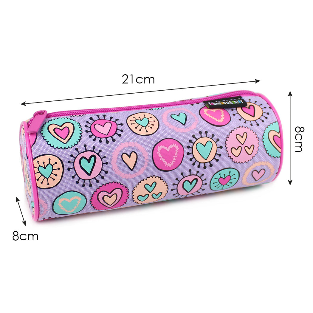 Lilac pink hearts barrel pencil case girls school