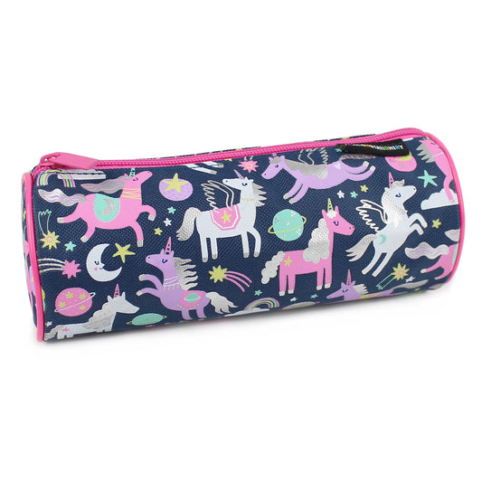 Navy pink unicorns barrel pencil case girls school