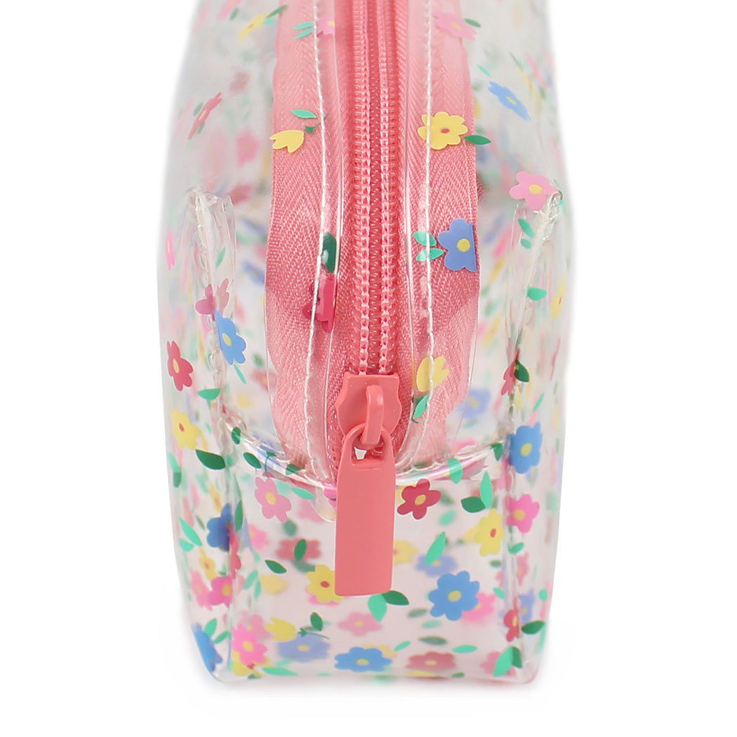 small clear floral pencil case makeup toiletry bag
