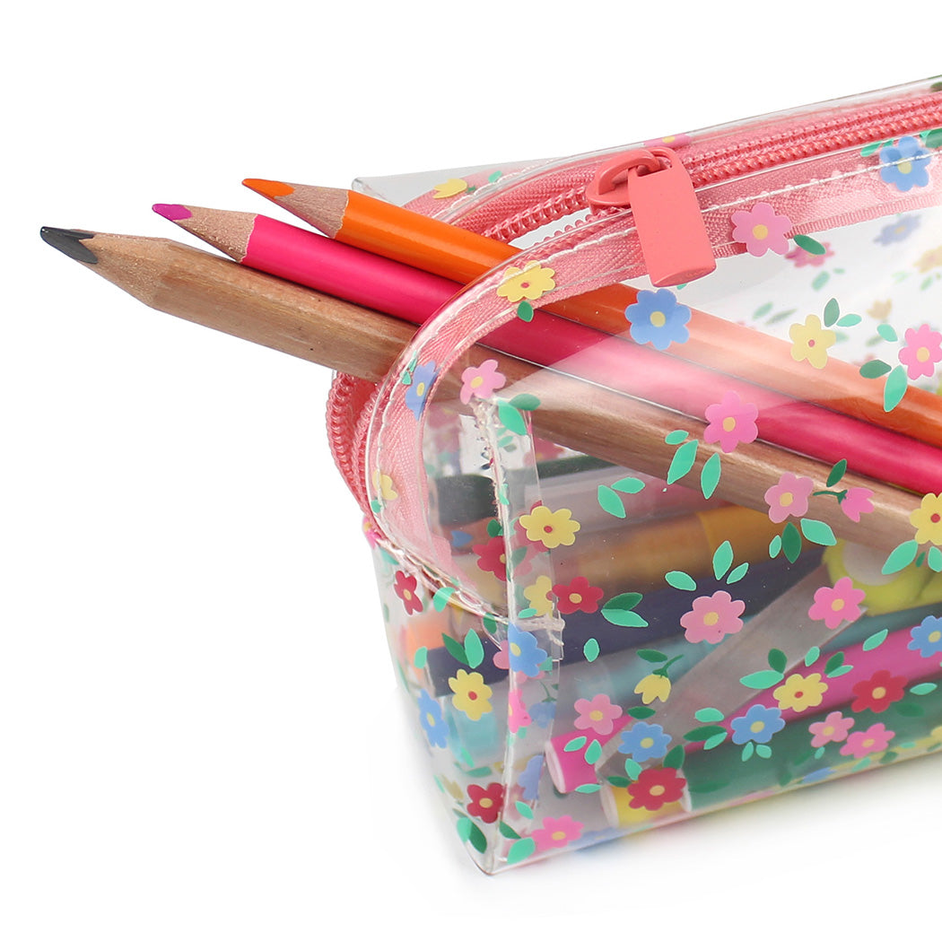 small clear floral pencil case makeup toiletry bag