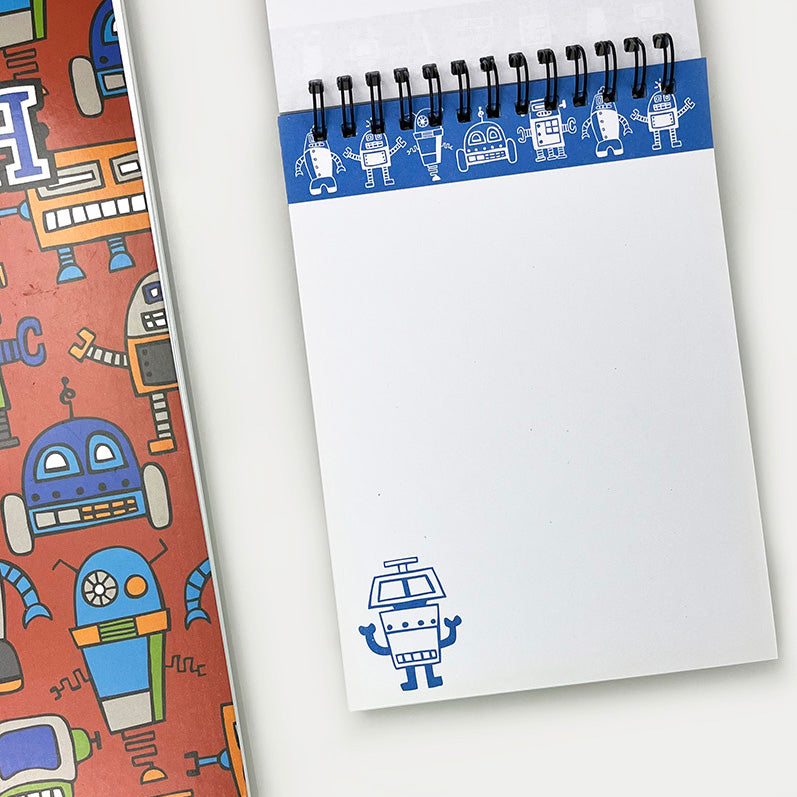 Robot A4 Wiro Sketch Book A5 Wiro Jotter and Hard Shell Pencil Case Bundle