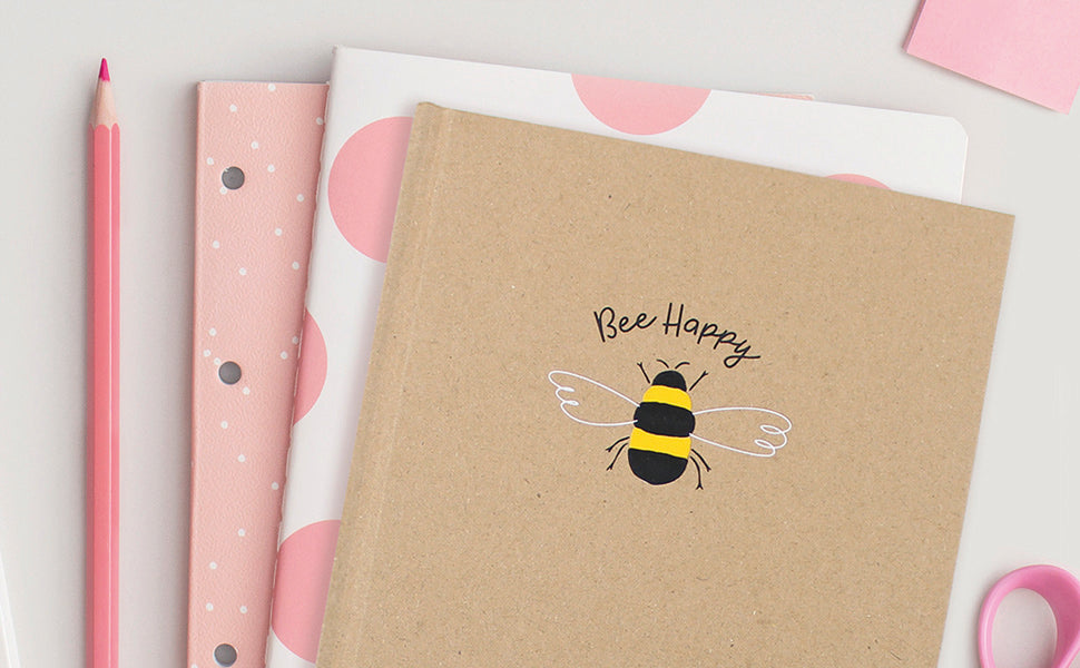 a5 notebook kraft hardback cover bee happy girls women