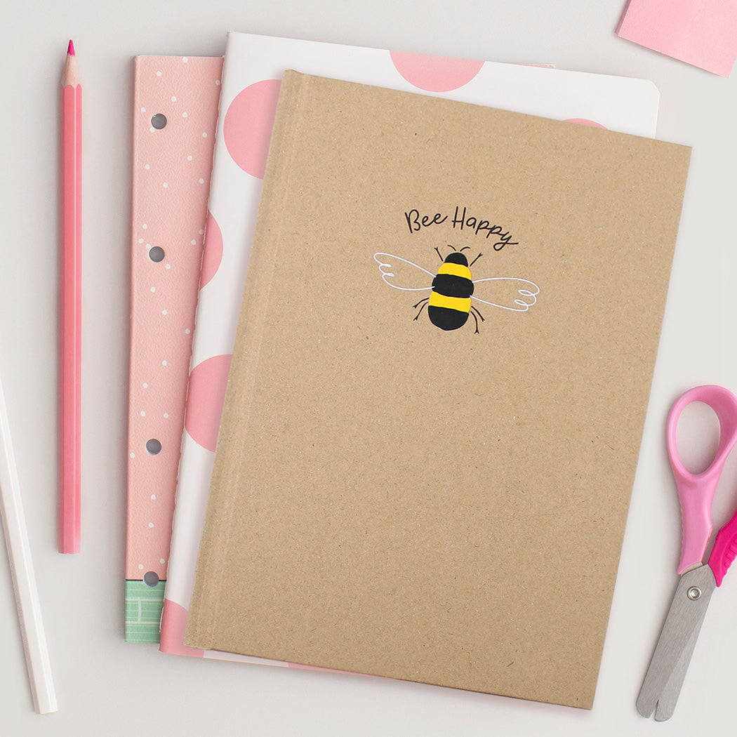 a5 notebook kraft hardback cover bee happy girls women