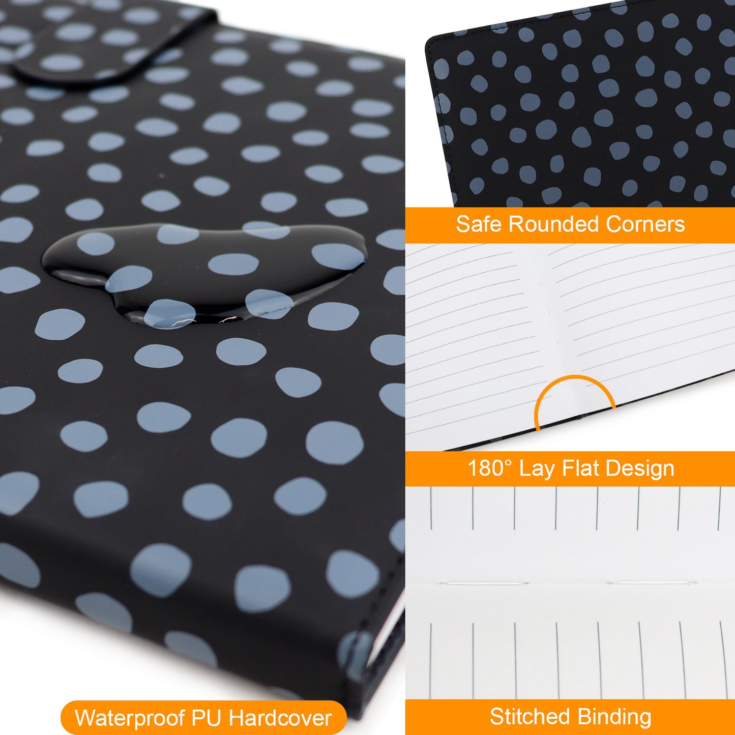 B5 Notebook Black with Grey Dots Line Note books for Students or the Office