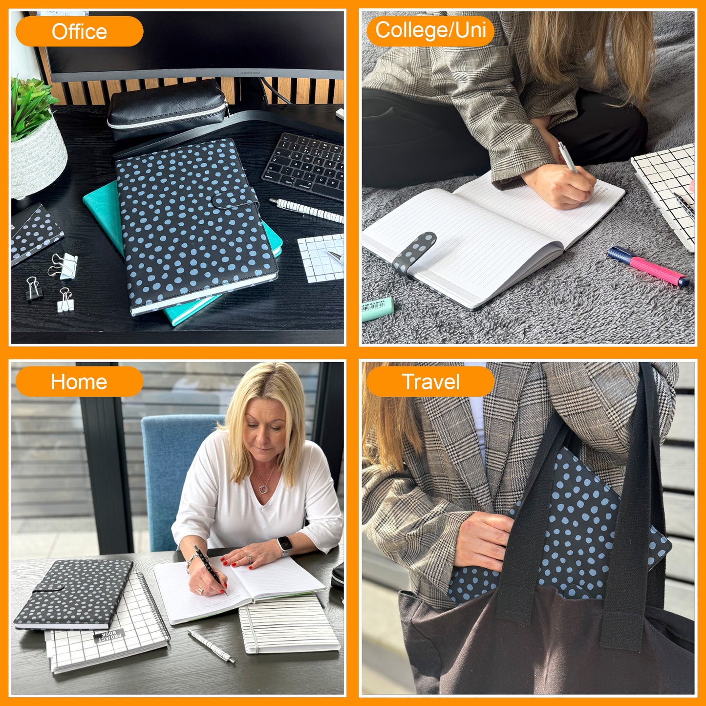 B5 Notebook Black with Grey Dots Lined Notepad for the Office/Uni/Home and Travelling