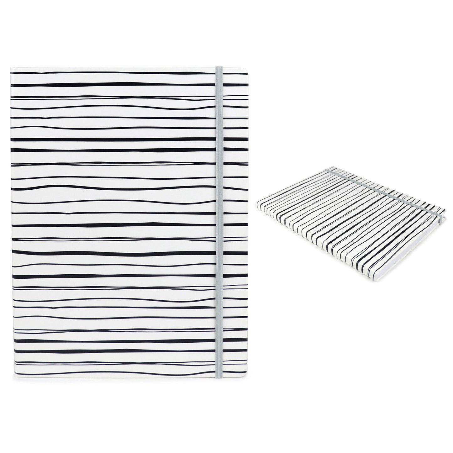 B5 Hardback Lined Notebook in Black and White Zebra Stripes with Elastic closure