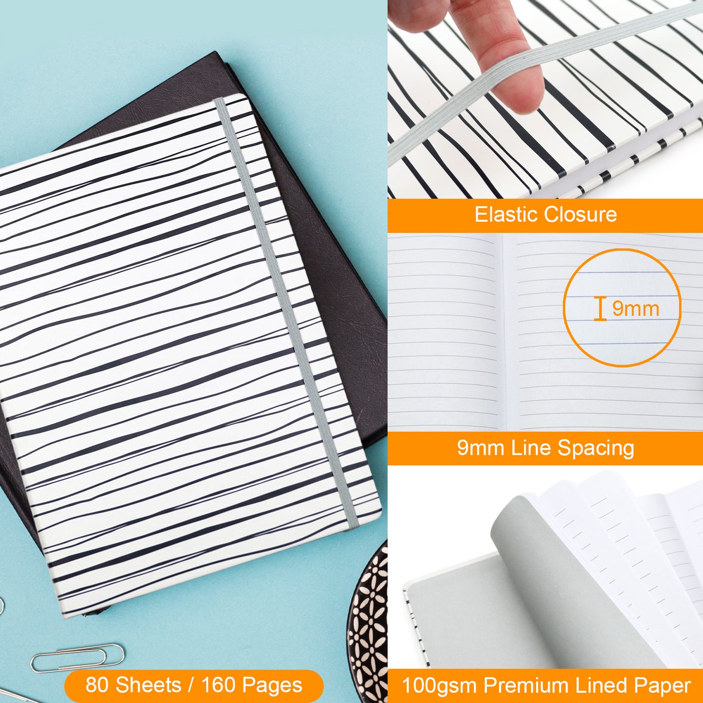 Elastic closure notepad 100gsm paper lined pad for stationery sets at school