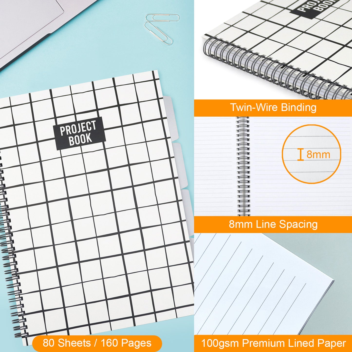 A4 Project Notebook - Black & White Checkered