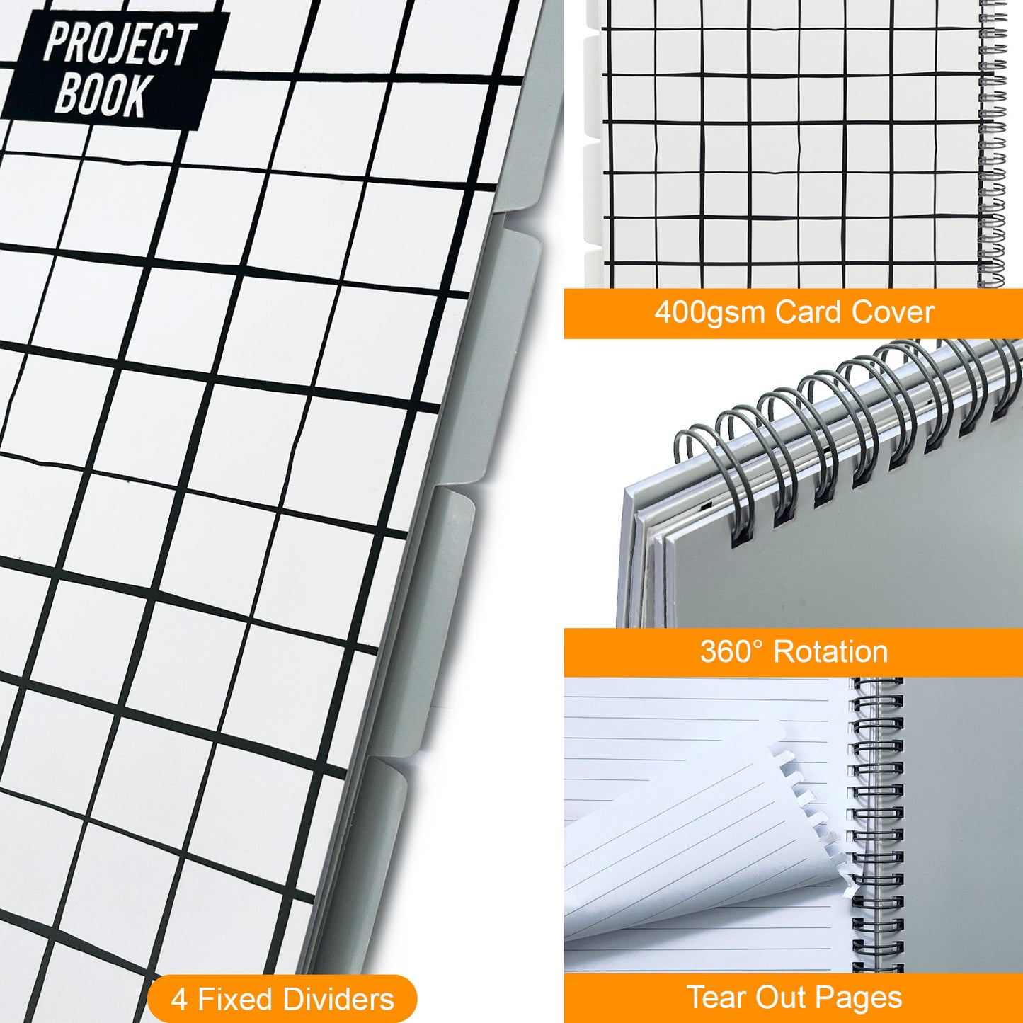 A4 Project Notebook - Black & White Checkered