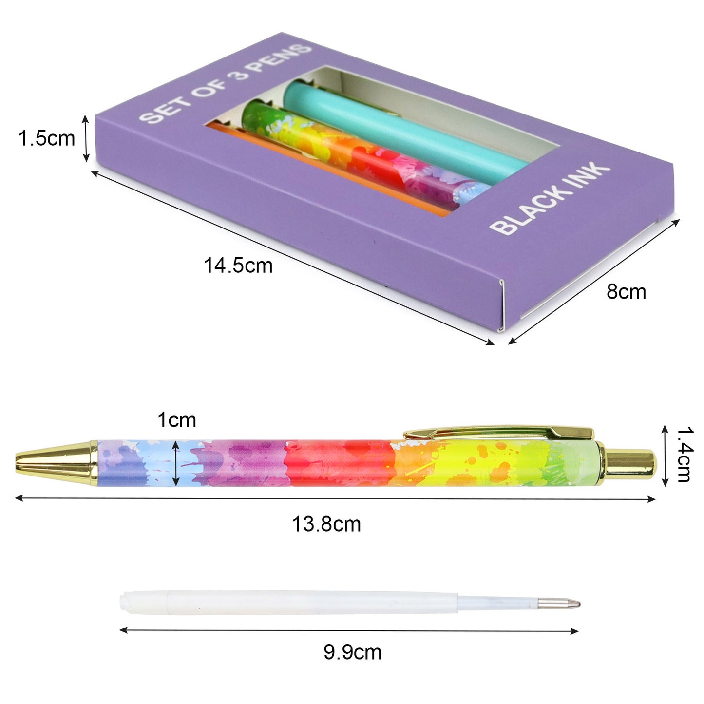 pens gift boxed refillable in bright colour matching stationery set