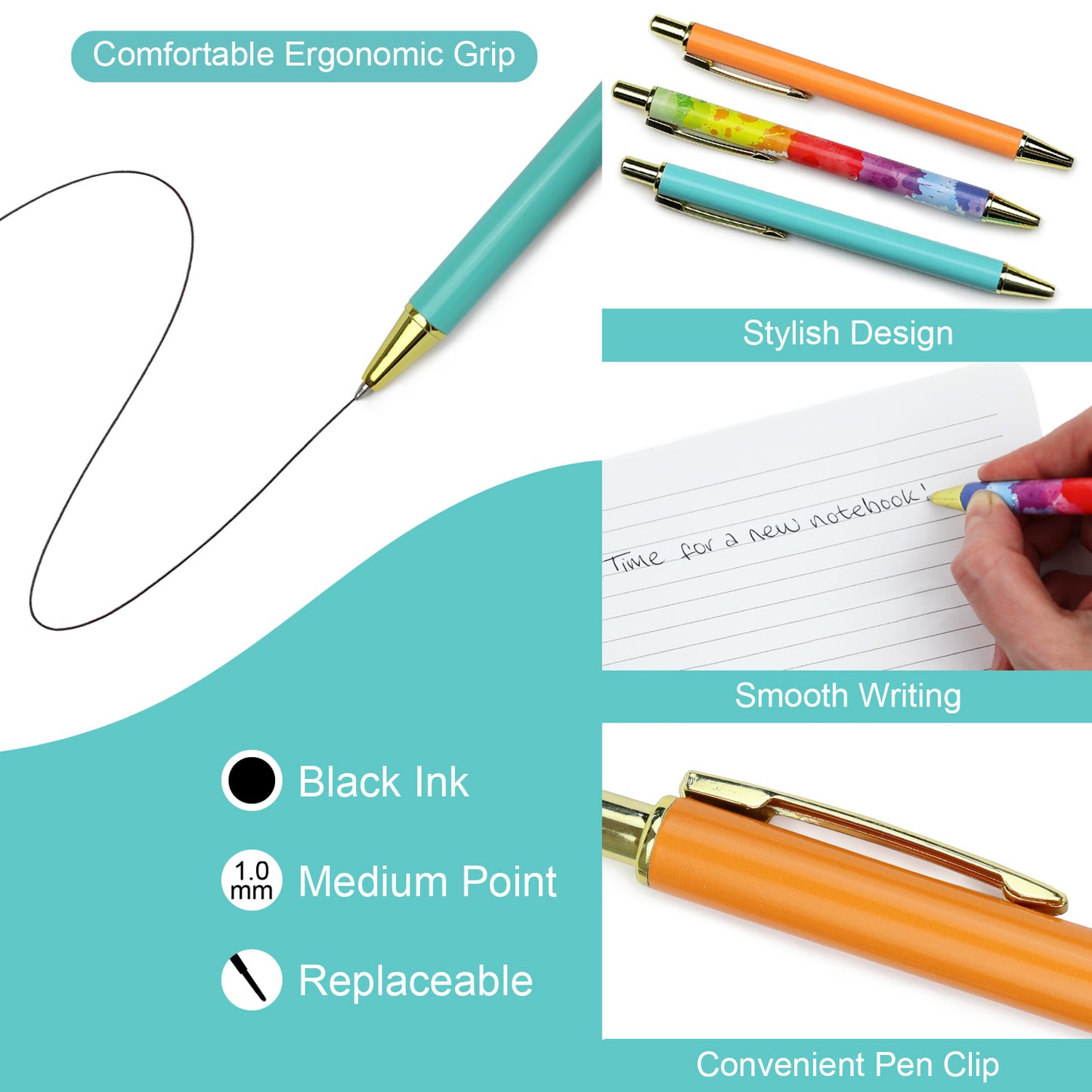 Smooth writing pens ballpoint black ink pen for gifting as a set of 3 in a gift box
