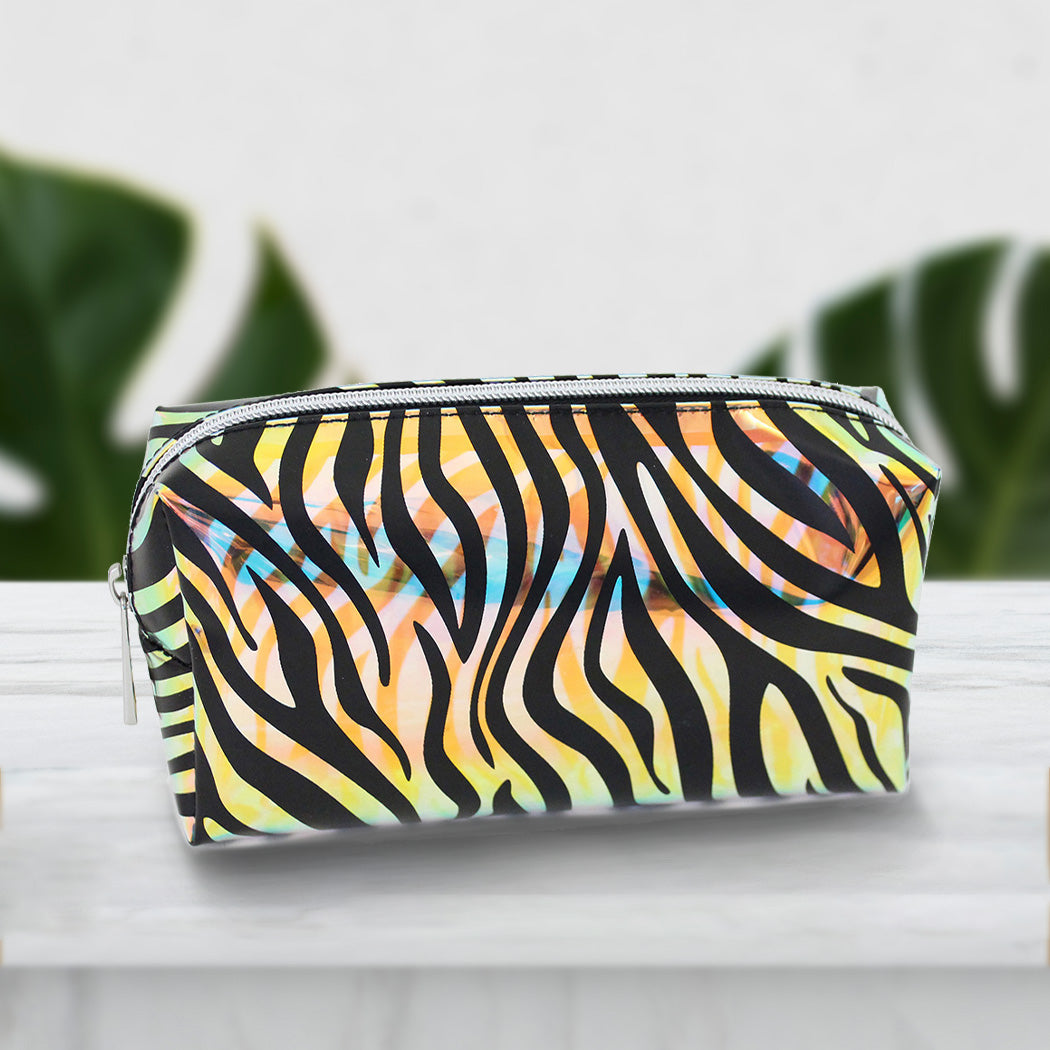 pencil case makeup bag women girls iridescent zebra