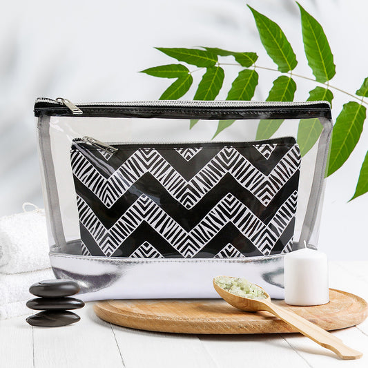 2 Piece toiletry makeup bag zig zag women girls
