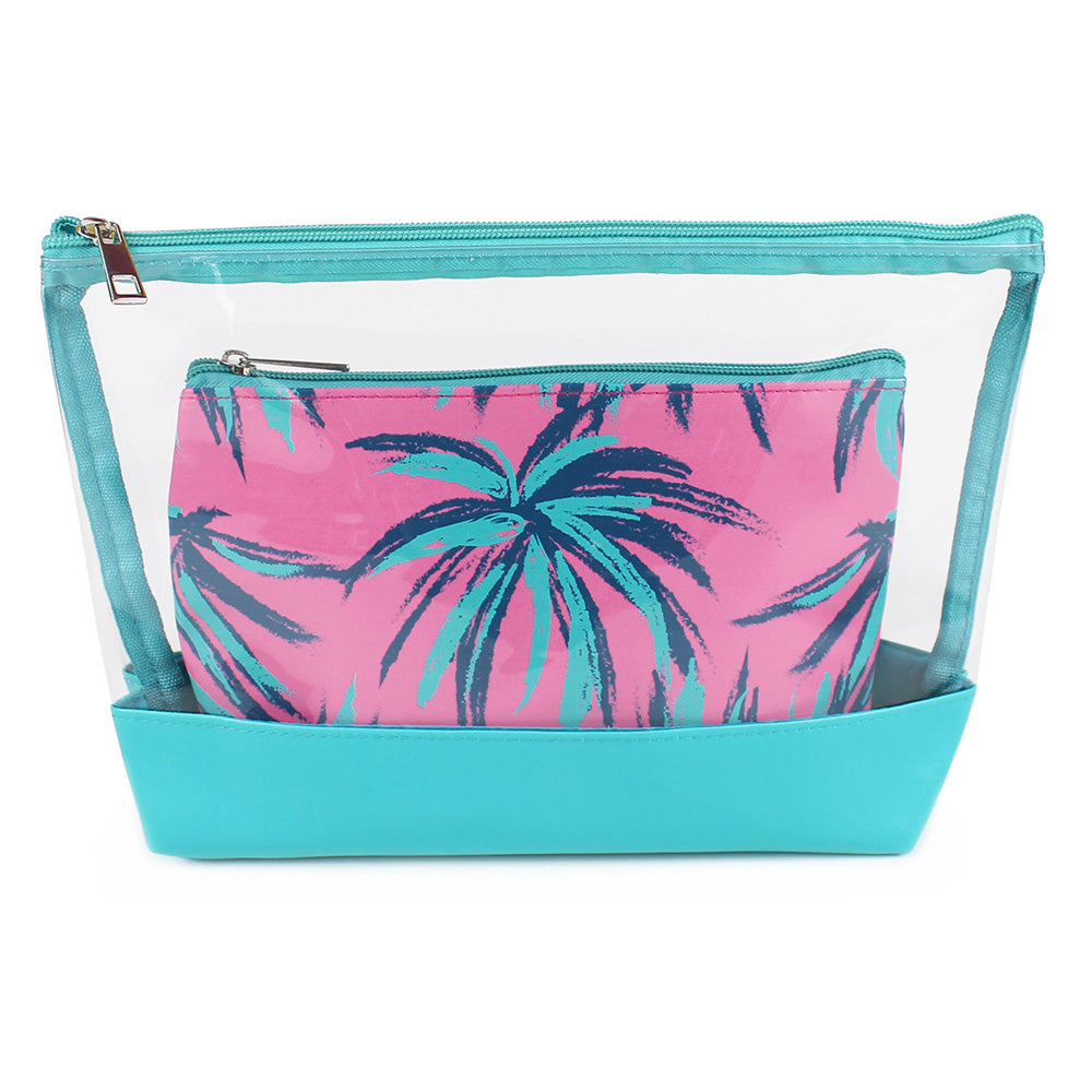 2 Piece toiletry makeup bag abstract palms women girls