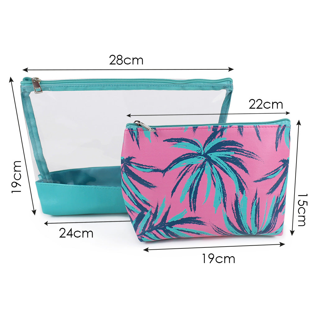 2 Piece toiletry makeup bag abstract palms women girls