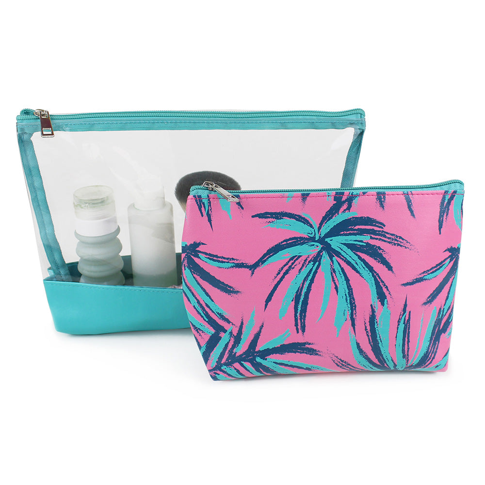 2 Piece toiletry makeup bag abstract palms women girls