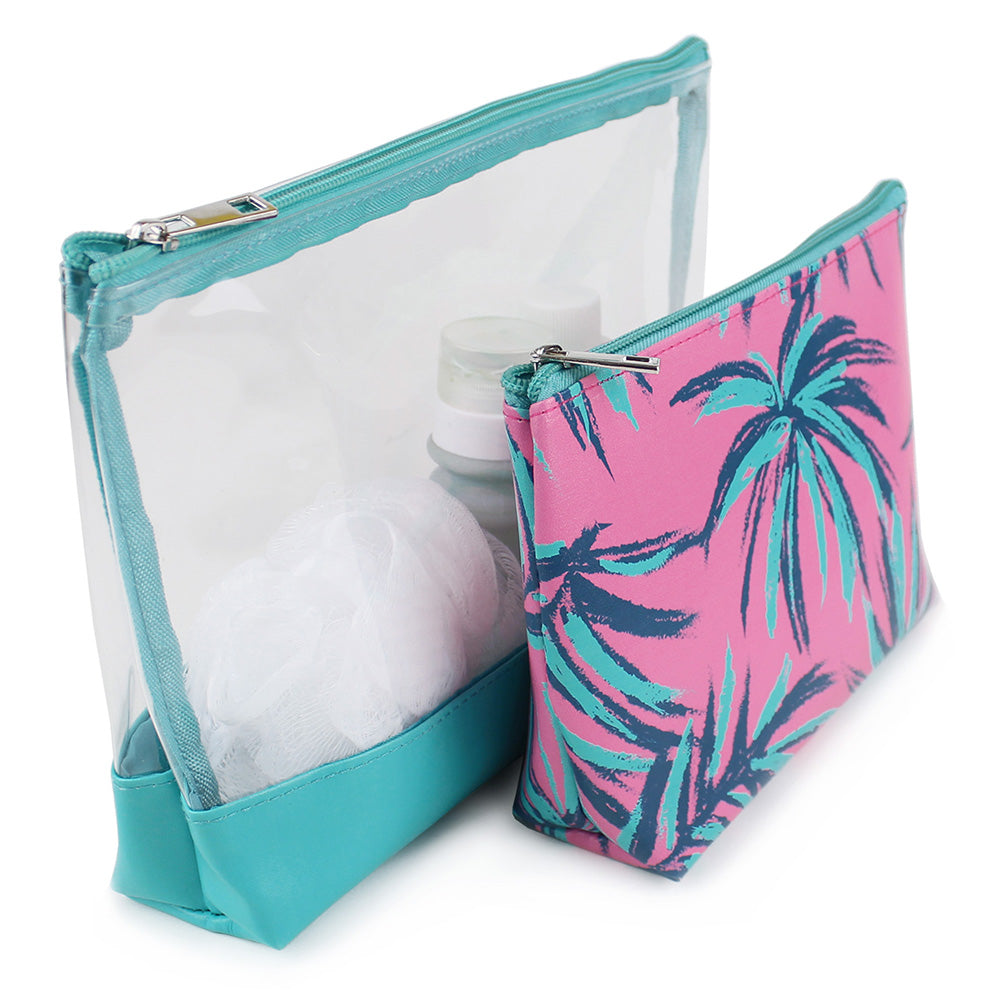 2 Piece toiletry makeup bag abstract palms women girls