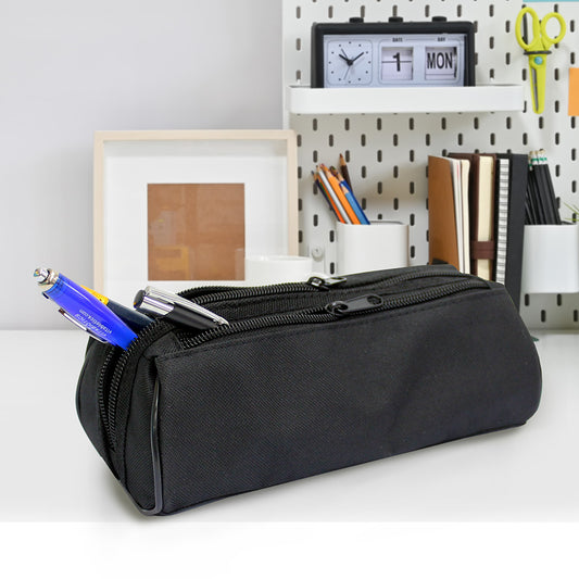 Black Pencil Case 2 Black Zips Boys Girls