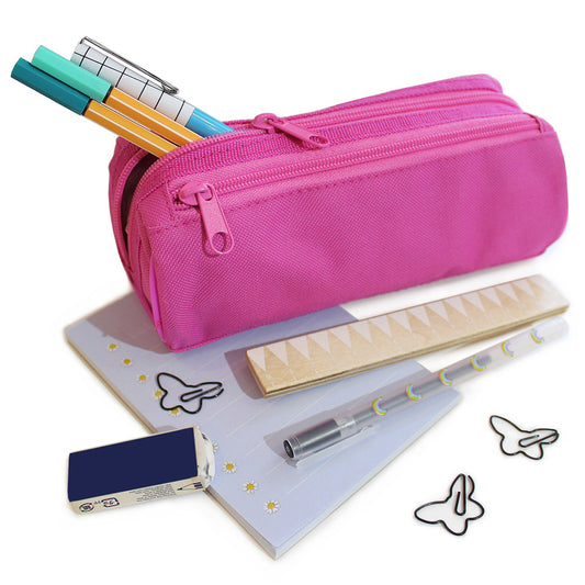 Pink Pencil Case 2 Pink Zipped compartments Boys Girls