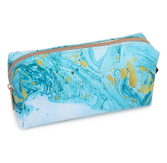 blue marble pencil case cosmetic pouch makeup bag