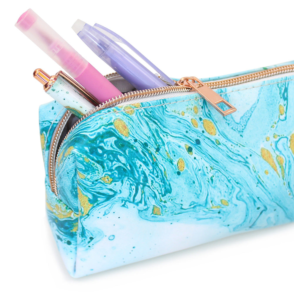 blue marble pencil case cosmetic pouch makeup bag