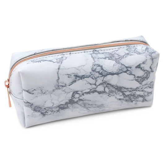 White Marble Pencil Case Girls Women Makeup Bag