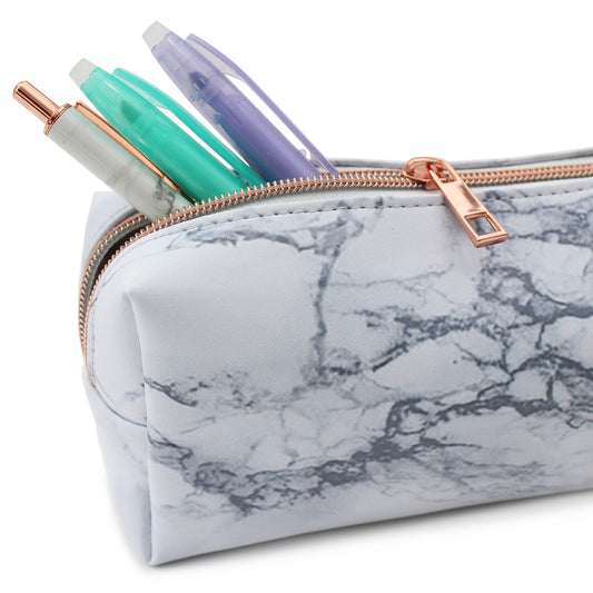 White Marble Pencil Case Girls Women Makeup Bag