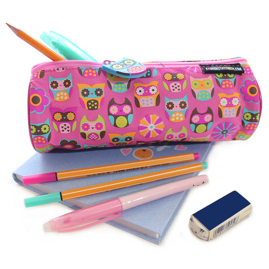 Pink Owl Pencil Case Girls Kids Barrel Pencil Cases