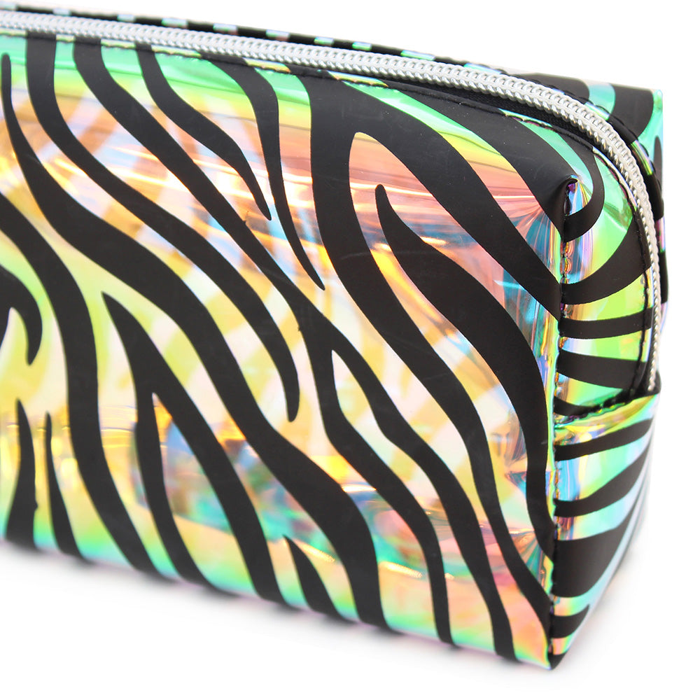 pencil case makeup bag women girls iridescent zebra